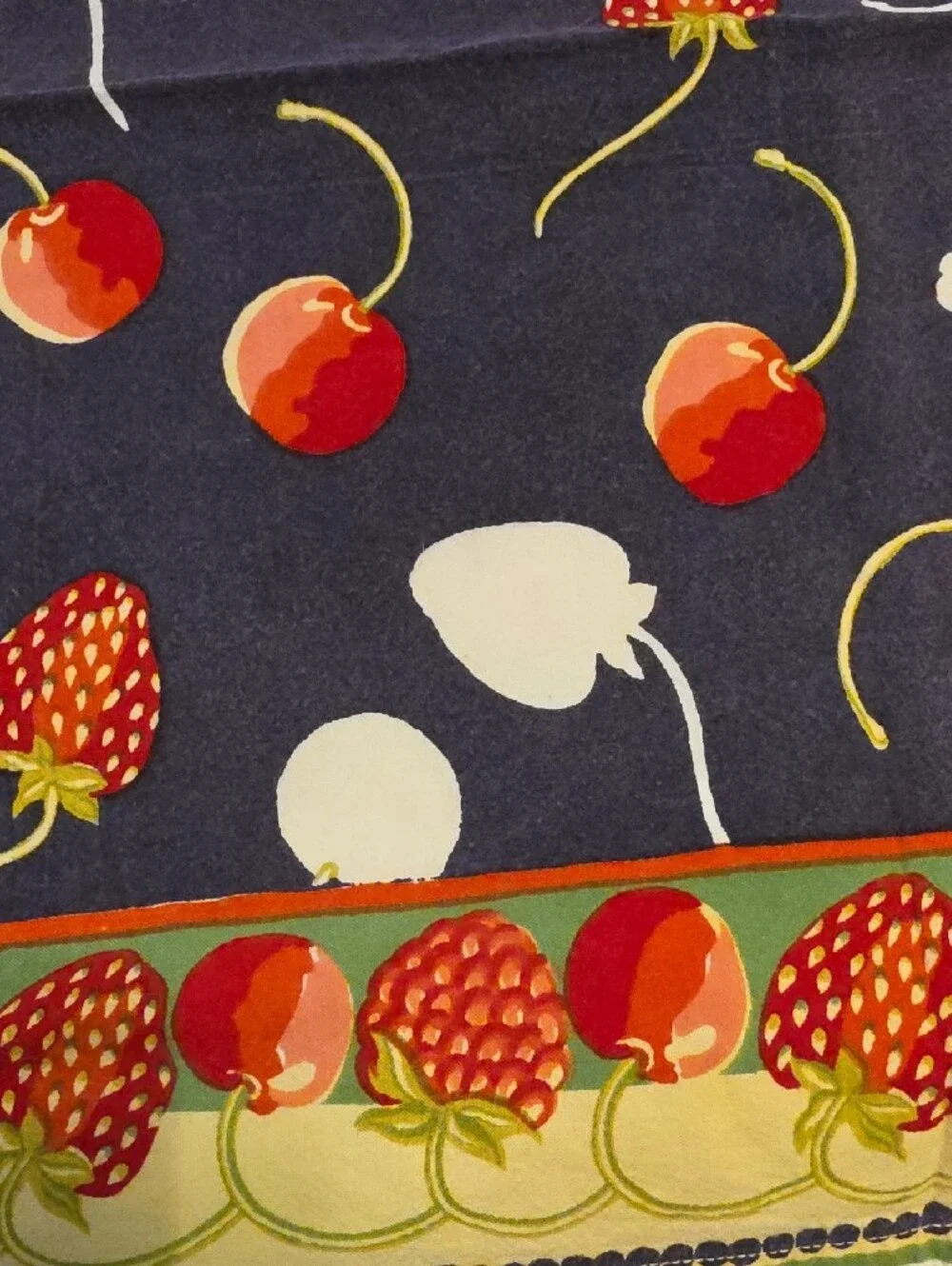 Vintage Navy Strawberry & Cherry Print Decorative Tablecloth